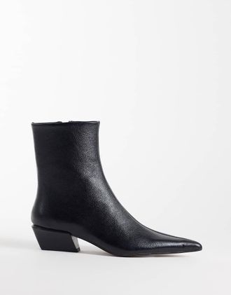 Asos Rio stivaletti in pelle vera a punta neri-Nero
