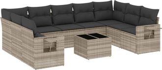 vidaXL Set Sof&aacute;s Jard&iacute;n 10 Pzas Con Cojines Rat&aacute;n Sint&eacute;tico Gris Claro Vidaxl