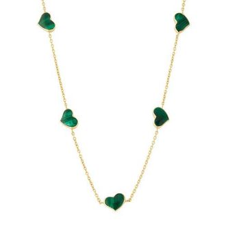 Jan Leslie Five Station Heart 30 Necklace Set In Sterling Silver With 18K Gold Overlay in Green at Nordstrom