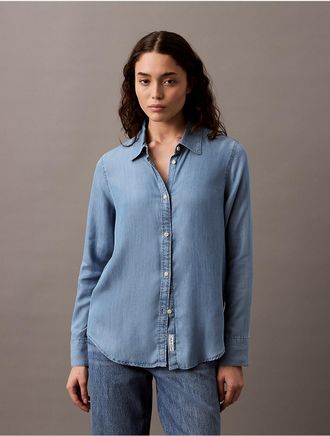 Calvin Klein Jeans Calvin Klein Womens Lyocell Button-Down Shirt - Blue - S