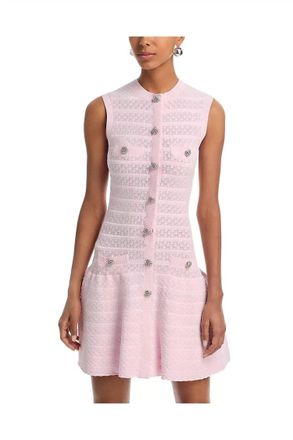 Self Portrait Pointelle Diamante Knit Mini Dress In Pink