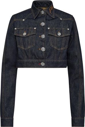 Philipp Plein Denim Cropped Jacket Chains - Dames - Spijkerjassen - Blauw - L - Denim - Jassen
