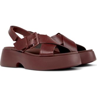 Camper Tasha Crisscross Platform Sandal in Burgundy at Nordstrom, Size 39