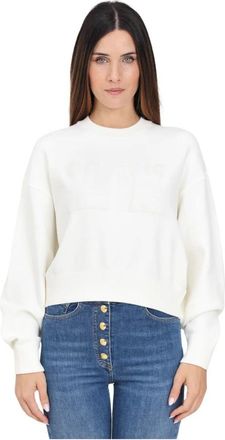 Elisabetta Franchi Cropped Crewneck Sweater Ivory - Dames - Ronde hals truien - Wit - S - Polyester - Truien & Vesten
