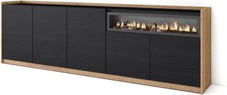 Skraut Home Skraut Home - Aparadores para salón, Gran capacidad de almacenaje, 260x80x37 cm, 5 Puertas, Chimenea eléctrica, Estilo Moderno, Negro y roble
