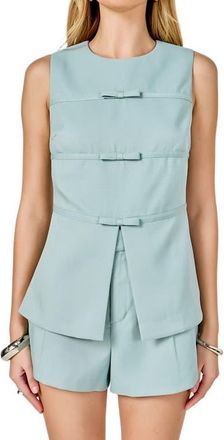 endless rose Bow Detail Split Front Top in Stonewash Blue at Nordstrom, Size X-Small