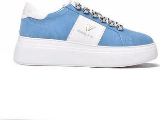 Emanuelle Vee White/Sky Blue Leather Sneakers