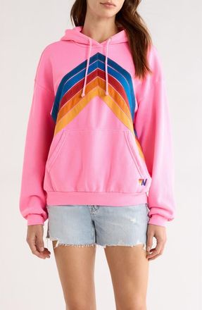 Aviator Nation Mountain Stitch Chevron Hoodie in Neon Pink at Nordstrom, Size Small