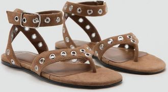 Mango Sandali pelle fasce eyelet sabbia - Donna - 35 - MANGO