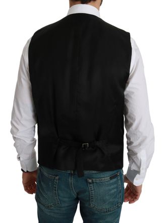 Dolce & Gabbana White Gray Black Stripes Waistcoat Formal Mens Vest