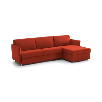 Dmora Sof&aacute; Fijo Con Pen&iacute;nsula Ubalda, Sof&aacute; Esquinero Para Sal&oacute;n, Acolchado, Desenfundable, Calidad 100% Made In Italy, 260x160 H90 Cm, Naranja - Dmora