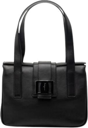 Ferragamo Pre-owned Handbags, female, Black, Size: ONE SIZE Pre-owned Fold-Over Flap Tote Bag