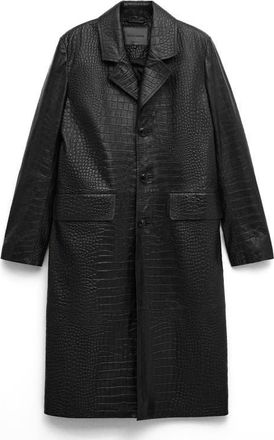 Mango Croc Embossed Leather Coat in Black at Nordstrom, Size Medium