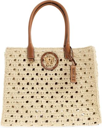 Versace Tote Bags, female, Beige, Size: ONE SIZE La Medusa Large Raffia Tote