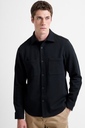 French Connection Mens Black Cotton Blend Heavy Jersey Double Chest Pocket Button-Up Overshirt - Size X-Large
