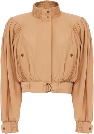 Chlo&eacute; Jassen, Dames, Beige, M, Katoen, Korte katoenen popeline jas met ruches