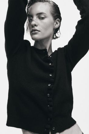 H&M Frill-trimmed Cardigan in Black at Nordstrom, Size Xx-Small