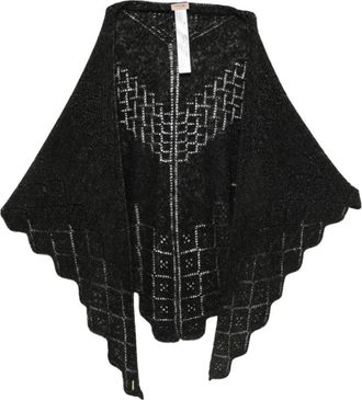 Twinset Openwork Gebreide Keffiyeh - Dames - Wintersjaals - Zwart - ONE Size - Wol - Accessoires