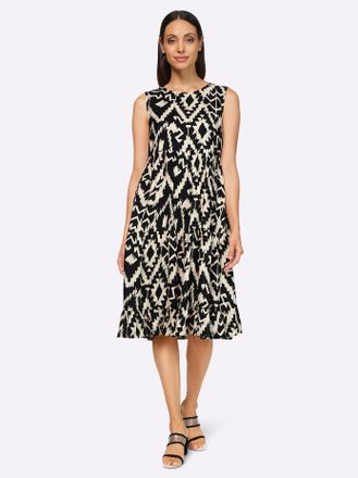 Heine Druckkleid HEINE Druck-Kleid, Damen, Gr. 34, Normalgr&ouml;ssen, schwarz (schwarz, champagner, gemustert), 100% Viskose, bedruckt, ethno, gemustert, kniela