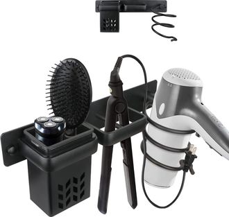 OEM Soporte De Aluminio Para Secador De Pelo, Organizador De Accesorios De Ba&ntilde;o Y Estante Profesional Para Plancha De Pelo Montado En La Pared, Color Negr
