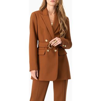 Ivonne Double-Breasted Wrap Blazer with Waist Tie in Brown at Nordstrom, Size 12
