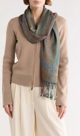 Vince Camuto Paisley Lurex Knit Scarf in Olive at Nordstrom Rack