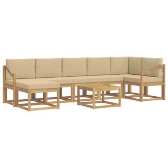 vidaXL Conjunto De Sof&aacute;s De Exterior Con Coj&iacute;n 8 Pcs Y Beige Poli&eacute;ster Vidaxl