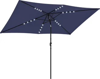 OUTSUNNY Sombrilla Terraza Exterior, 2,9x2,5 M, Sombrilla De Jard&iacute;n Con 24 Luces Led Solares, Dosel Inclinable, Poste Met&aacute;lico, Azul Oscuro