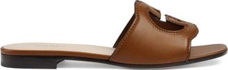 Gucci Interlocking G Cut-Out Slide Sandal - Dames - Sandalen - Bruin - 38 1/2 EU - Leer - Schoenen