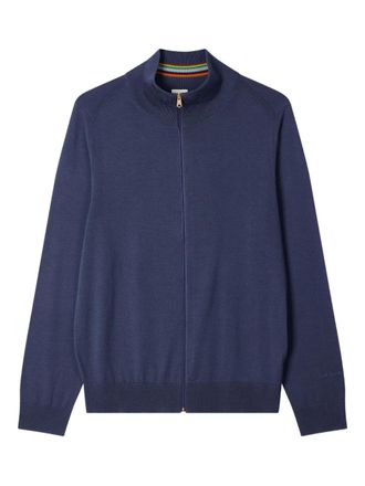 Paul Smith zip-neck ribbed-cuff cardigan - men - Merino - S - Blue