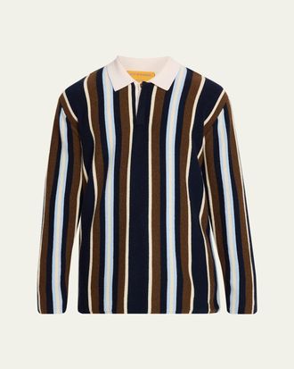 Guest In Residence Mens Cashmere Multi Stripe Long-Sleeve Polo Shirt