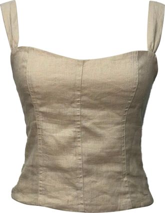 Reformation Sleeveless Crop Top in Ivory Linen