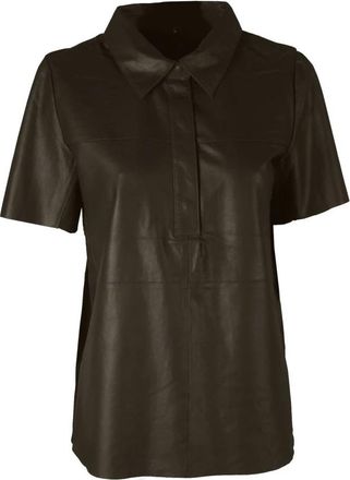 Notyz Chocoladebruine leren shirt - Dames - Blouses - Bruin - 2XL - Leer - Overhemden