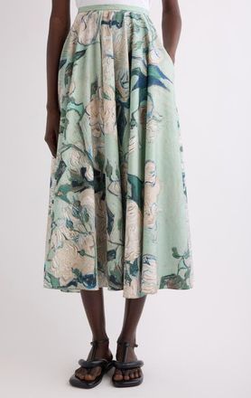 Givenchy Rose Jacquard Gathered Cotton A-Line Midi Skirt in Mint Green at Nordstrom, Size 6 Us