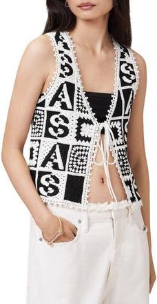 AllSaints Florence Cotton Open Knit Sweater Vest in Black/Chalk White at Nordstrom Rack, Size X-Small
