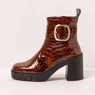 The Art Company Womens 1979 Block Heel Boots In Tan Patent Croc