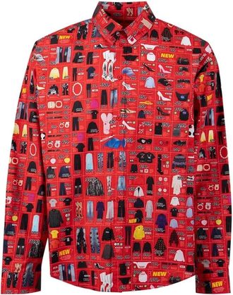 Balenciaga Gedrukt Herenoverhemd All-Over Prijzen - Heren - Casual Overhemden - Veelkleurig - M - Katoen - Overhemden