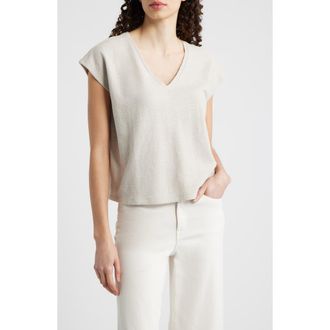 Eileen Fisher V-Neck Organic Cotton Square Top in Chalk at Nordstrom, Size Xx-Small