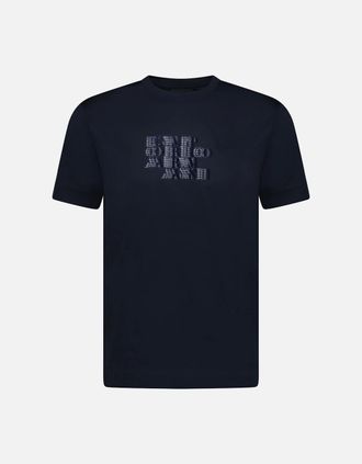 Emporio Armani Mens Emporio Armani Velvet Writing Logo Mercerised T-Shirt Navy - Size: 46