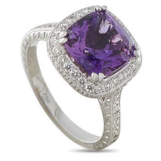 Luxury Bazaar 18K White Gold 0.80ct Diamond and Amethyst Ring MF14-081226