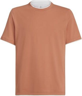 Brunello Cucinelli T-shirt with faux-layering in Apricot at Nordstrom, Size Xxx-Large Eu