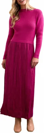 Tribal Long Sleeve Twofer Maxi Dress With Lining In Pink Flambe