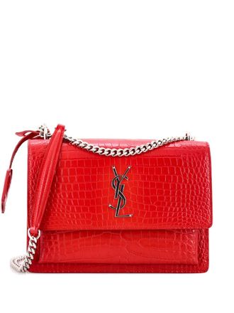 Saint Laurent Sunset Crocodile Embossed Leather Medium crossbody bag - Rood