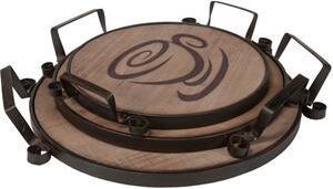 Wanderlust Deco Bandejas De Madera Y Metal Set 3 Pzas Envejecido Marr&oacute;n 46x39x7-40x34x6-34x29x5,5h Cm