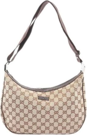 Gucci Pre-owned Shoulder Bags, female, Beige, Size: ONE SIZE Pre-owned GG Canvas Leather Shoulder Bag