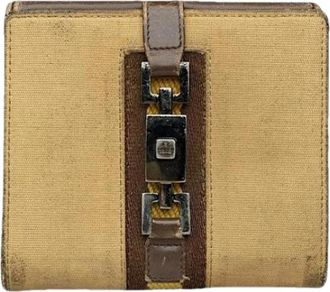Gucci Pre-owned Katoenen Portemonnee - Dames - Vintage Accessoires - Beige - ONE Size - Katoen - Vintage