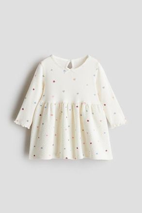 H&M Ribbed Cotton Dress in Cream/hearts at Nordstrom, Size 12M