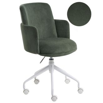 Beliani Silla De Oficina Tapizado De Pana Giratoria Ajuste De Altura Del Asiento Verde Oscuro Dryden