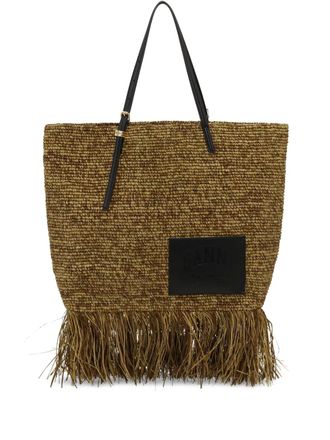 Ganni raffia tote bag - Neutrals