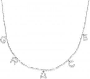 Allurez Petite Pave Diamond Multi Initial Pendant Necklace 14k White Gold